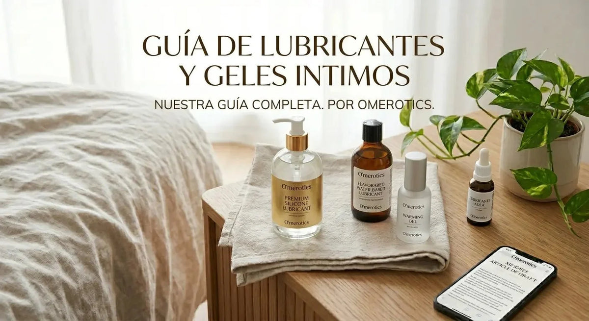Diferentes tipos de lubricantes íntimos: base agua, silicona y aceite para juguetes eróticos de OMerotics