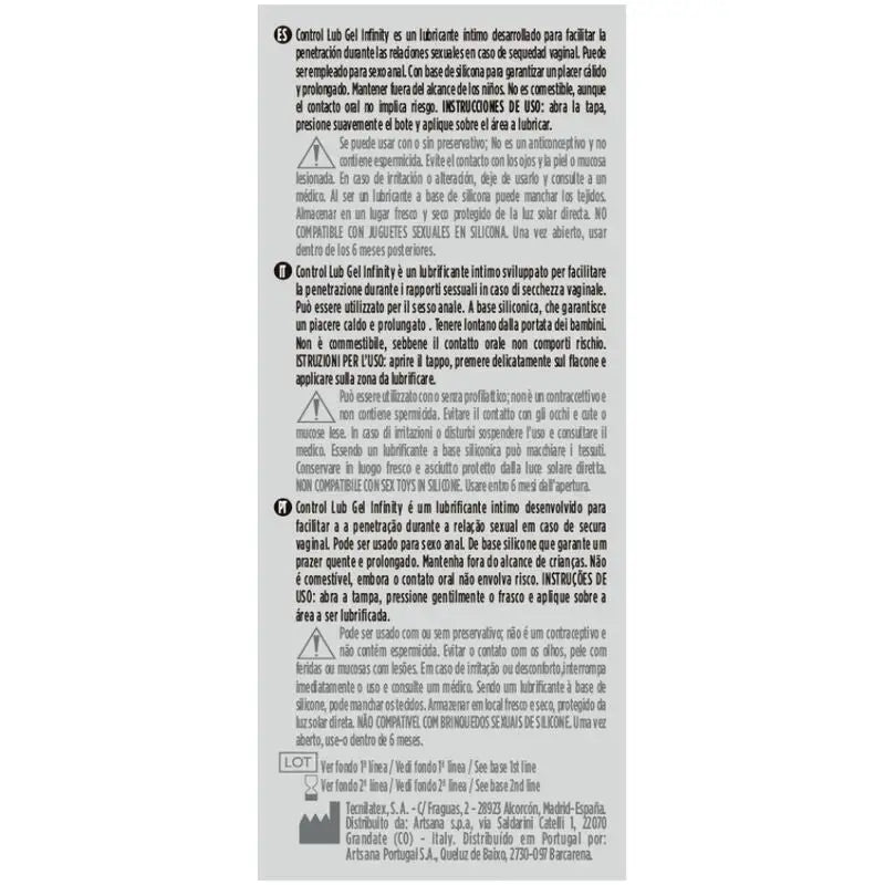 Control - infinity lubricante base silicona 75 ml