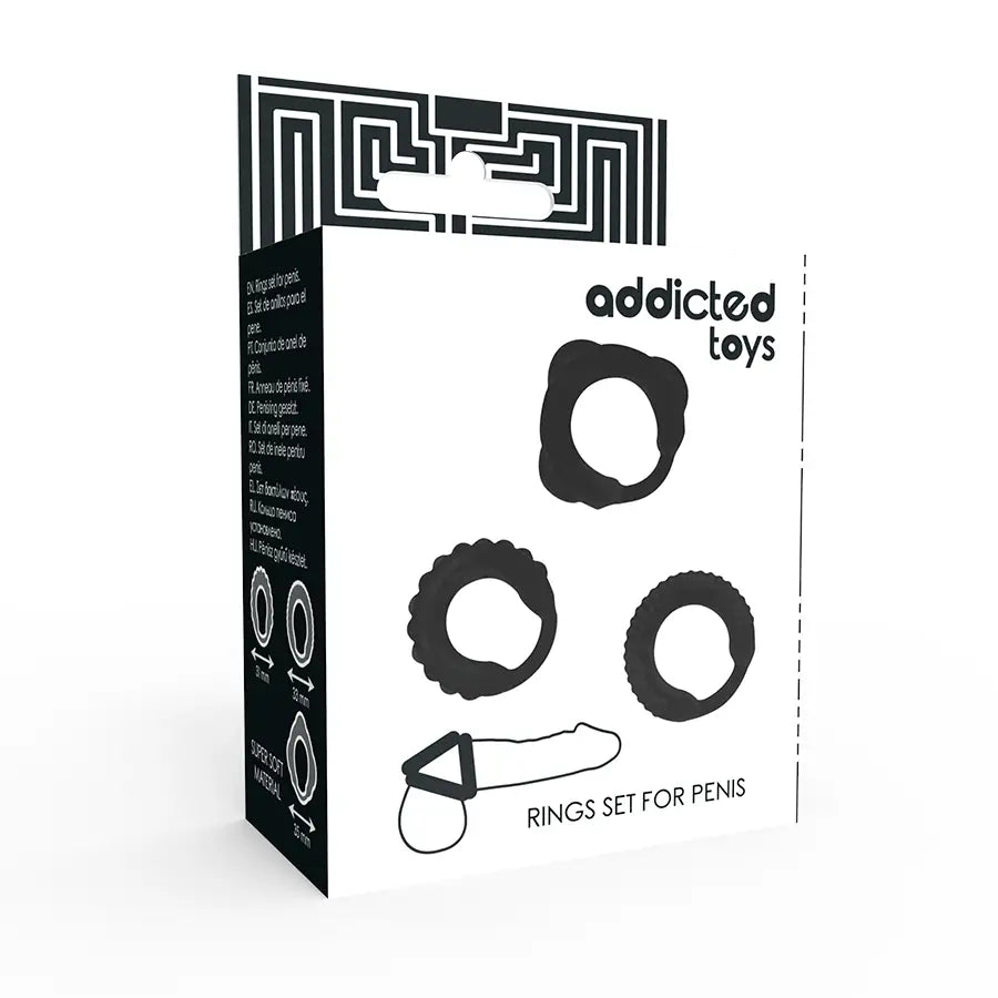 Addicted toys - set 3 anillos pene negro
