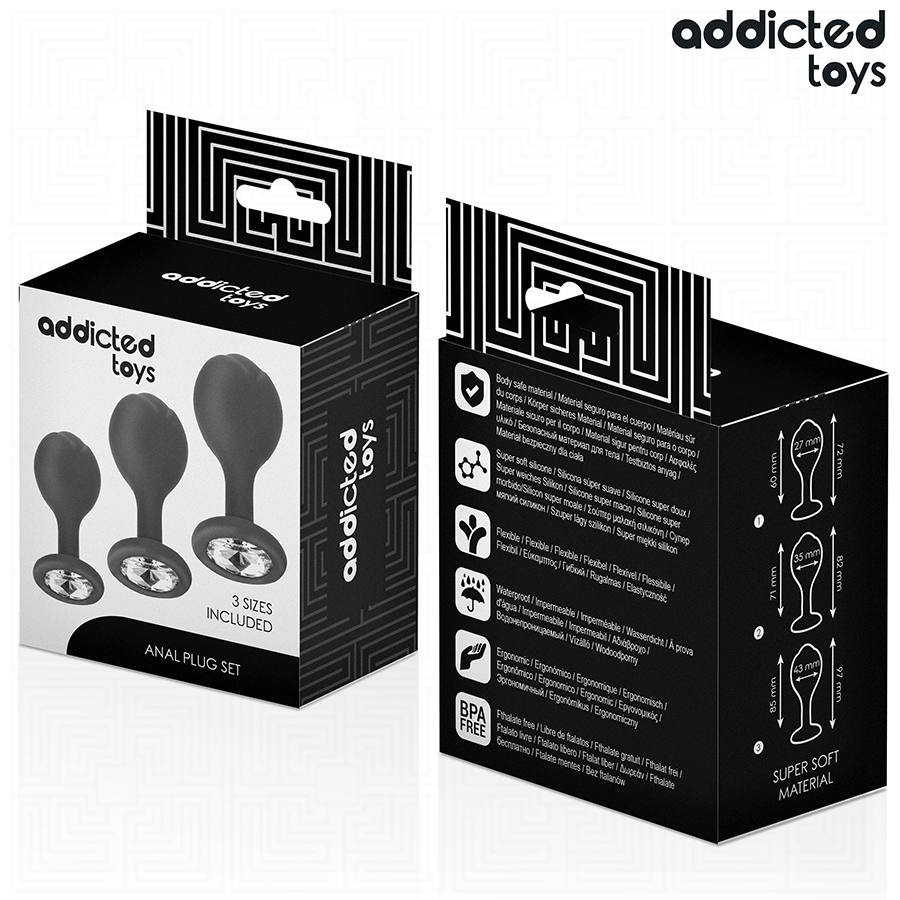 Addicted toys - set de 3 plug silicona anal con joya