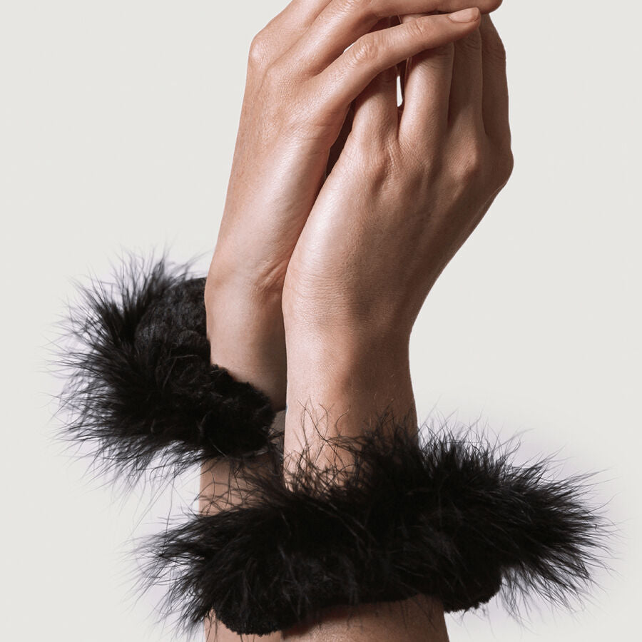 Adrien lastic - esposas metal con plumas negro