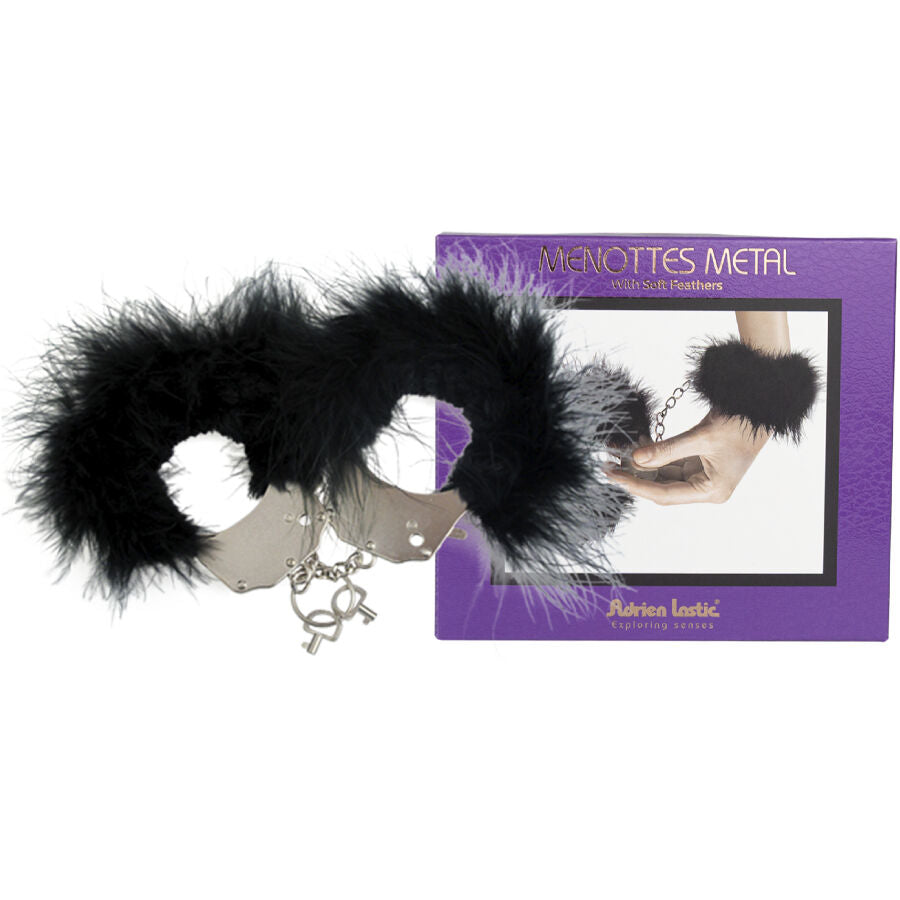 Adrien lastic - esposas metal con plumas negro