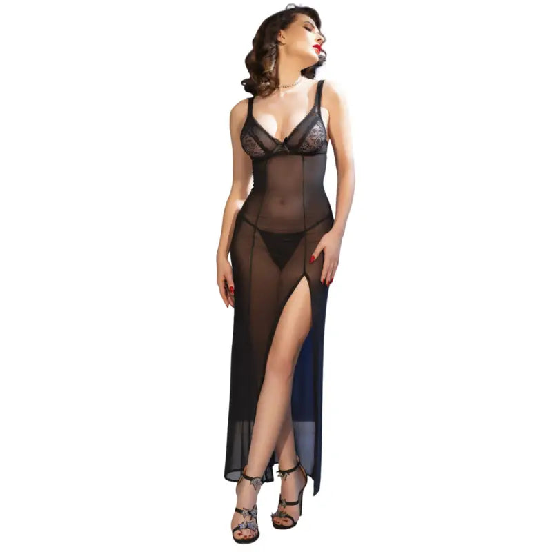 Chilirose - cr 4723 babydoll largo & tanga negro s - XL