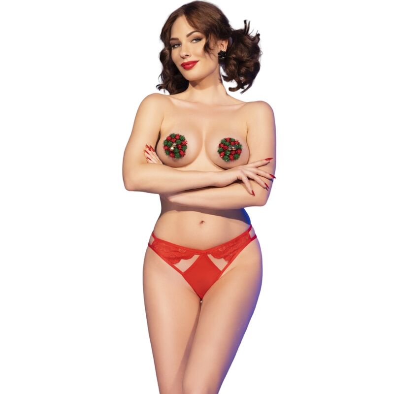 Chilirose - cr 4839 set navideño pezoneras + panties rojo