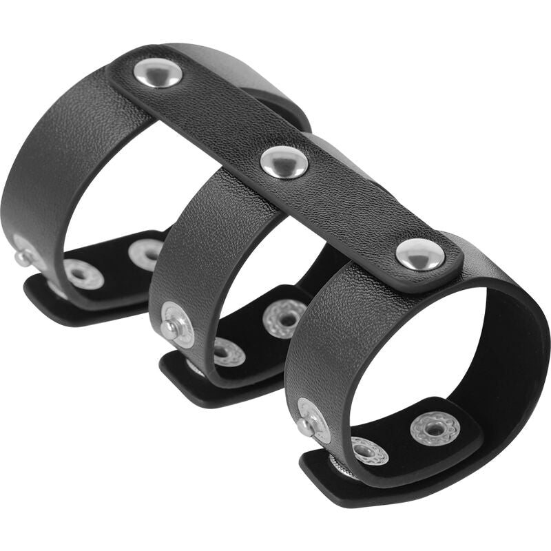 Darkness - anillo doble pene y testículos ajustable leather