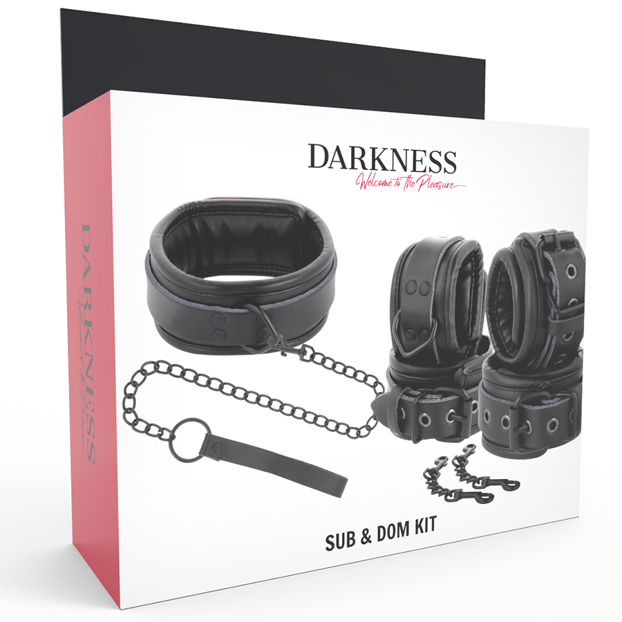 Darkness - esposas y collar de cuero negro