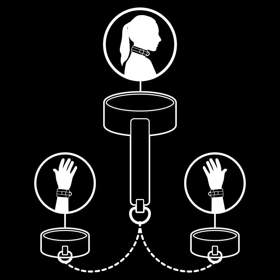 Fetish submissive - collar y esposas cuero vegano con forro