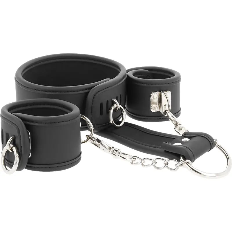 Fetish submissive - collar y esposas cuero vegano con forro