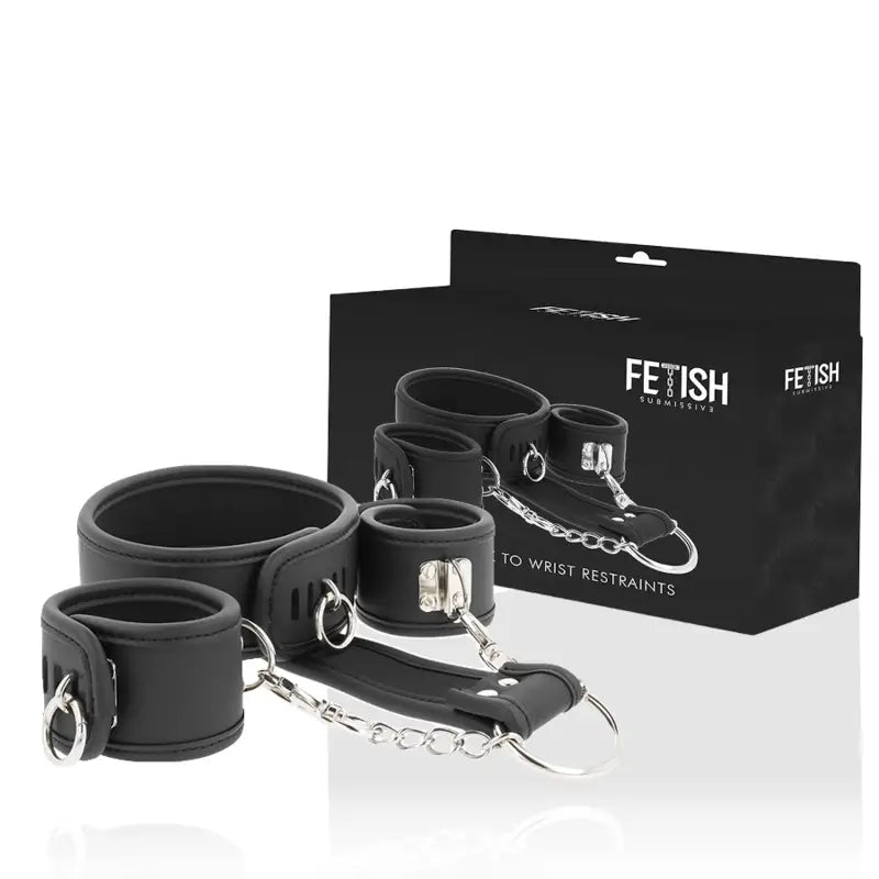 Fetish submissive - collar y esposas cuero vegano con forro