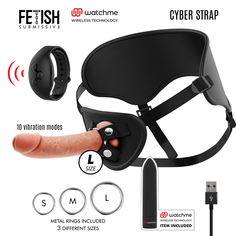 Fetish submissive cyber strap - arnés con dildo y bala