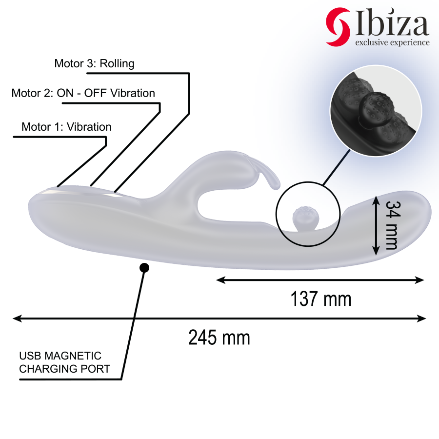 Ibiza - potente vibrador rabbit con perla rolling