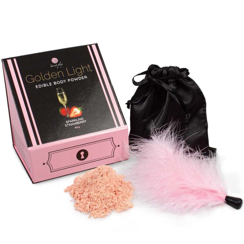 SECRETPLAY - GOLDEN LIGHT KIT POLVOS COMESTIBLES Y PLUMA FRESAS & CAVA - OMerotics