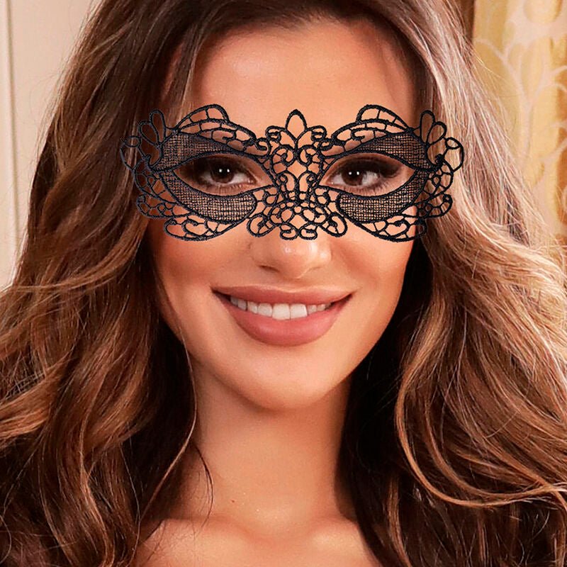QUEEN LINGERIE - ANTIFAZ DE ENCAJE NEGRO MODELO 4 - OMerotics