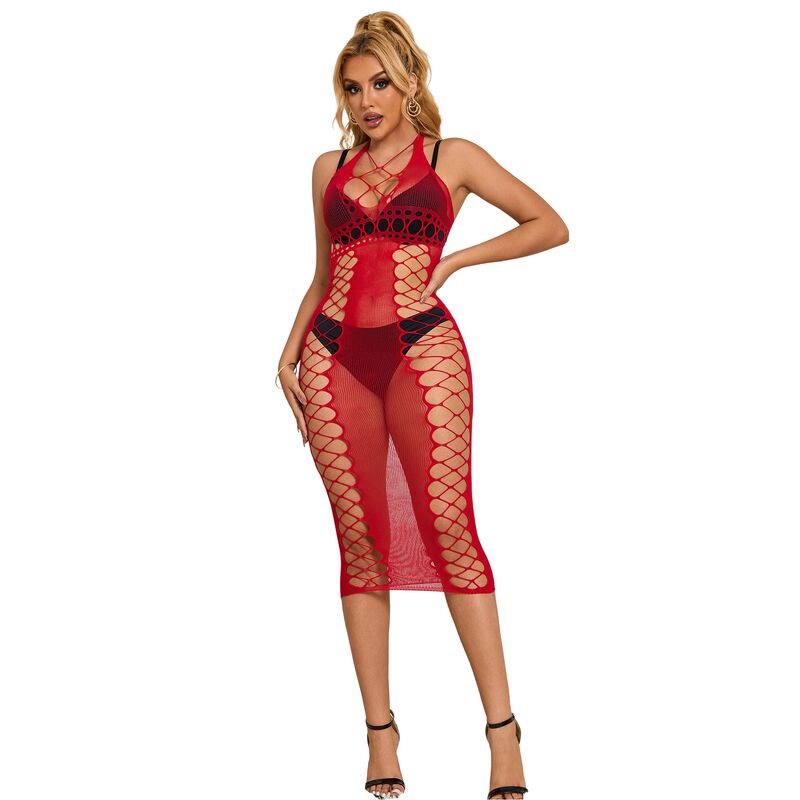 SUBBLIME - 952327 RED LONG MESH DRESS ONE SIZE