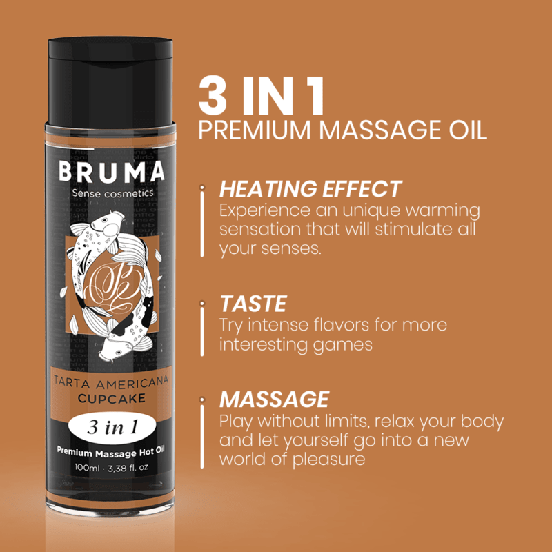 BRUMA - ACEITE DE MASAJE PREMIUM EFECTO CALOR SABOR TARTA AMERICANA 3 EN 1 - 100 ML - OMerotics