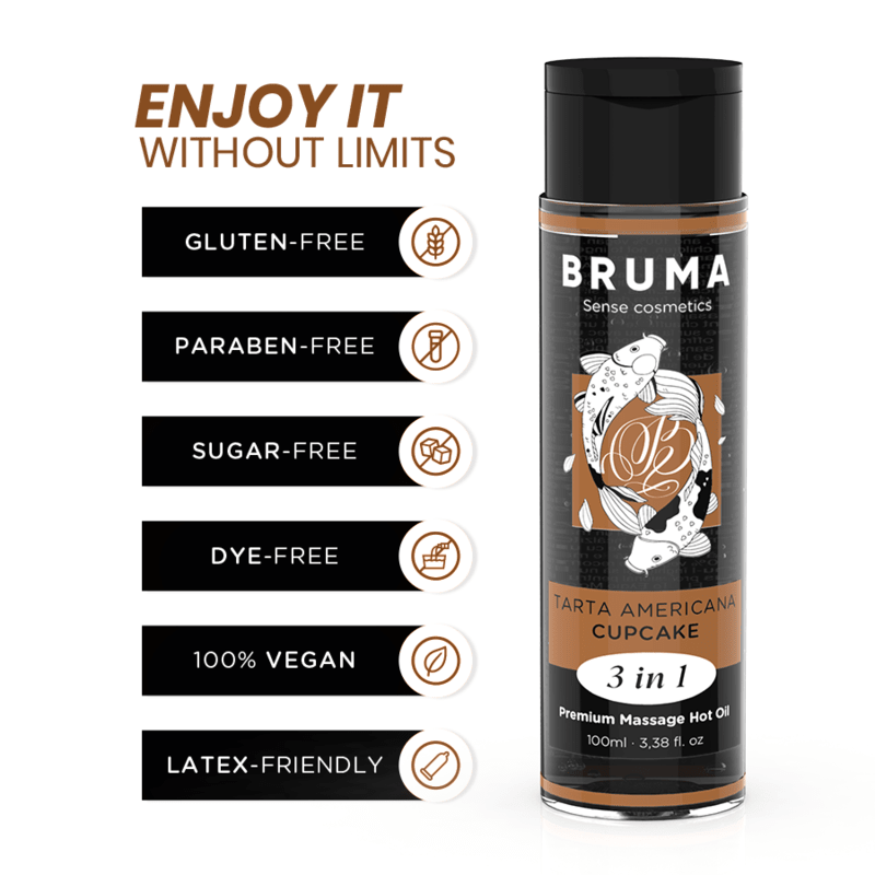BRUMA - ACEITE DE MASAJE PREMIUM EFECTO CALOR SABOR TARTA AMERICANA 3 EN 1 - 100 ML - OMerotics