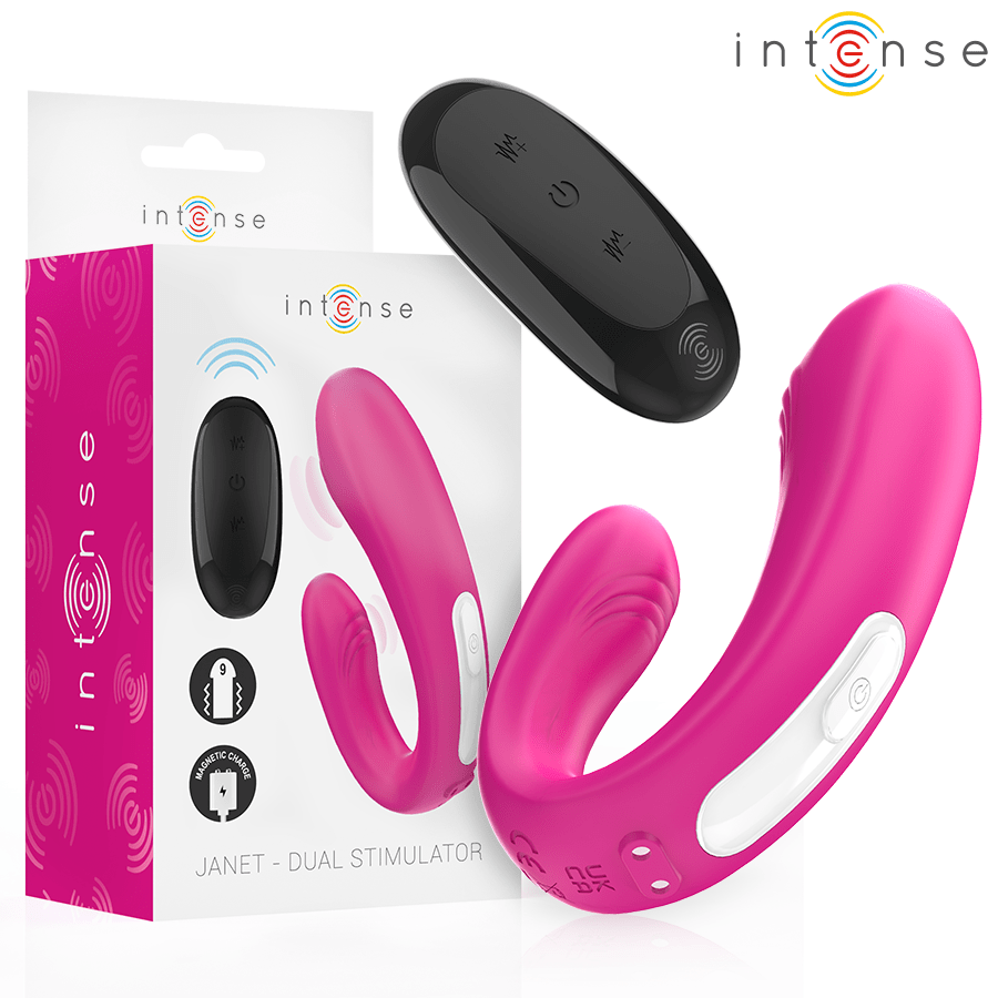 INTENSE - JANET ESTIMULADOR Y VIBRADOR DUAL EN FORMA DE U CON CONTROL REMOTO ROSA - OMerotics