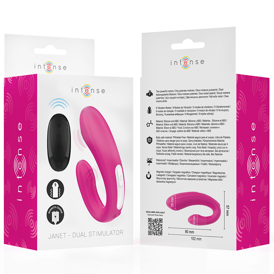 INTENSE - JANET ESTIMULADOR Y VIBRADOR DUAL EN FORMA DE U CON CONTROL REMOTO ROSA - OMerotics