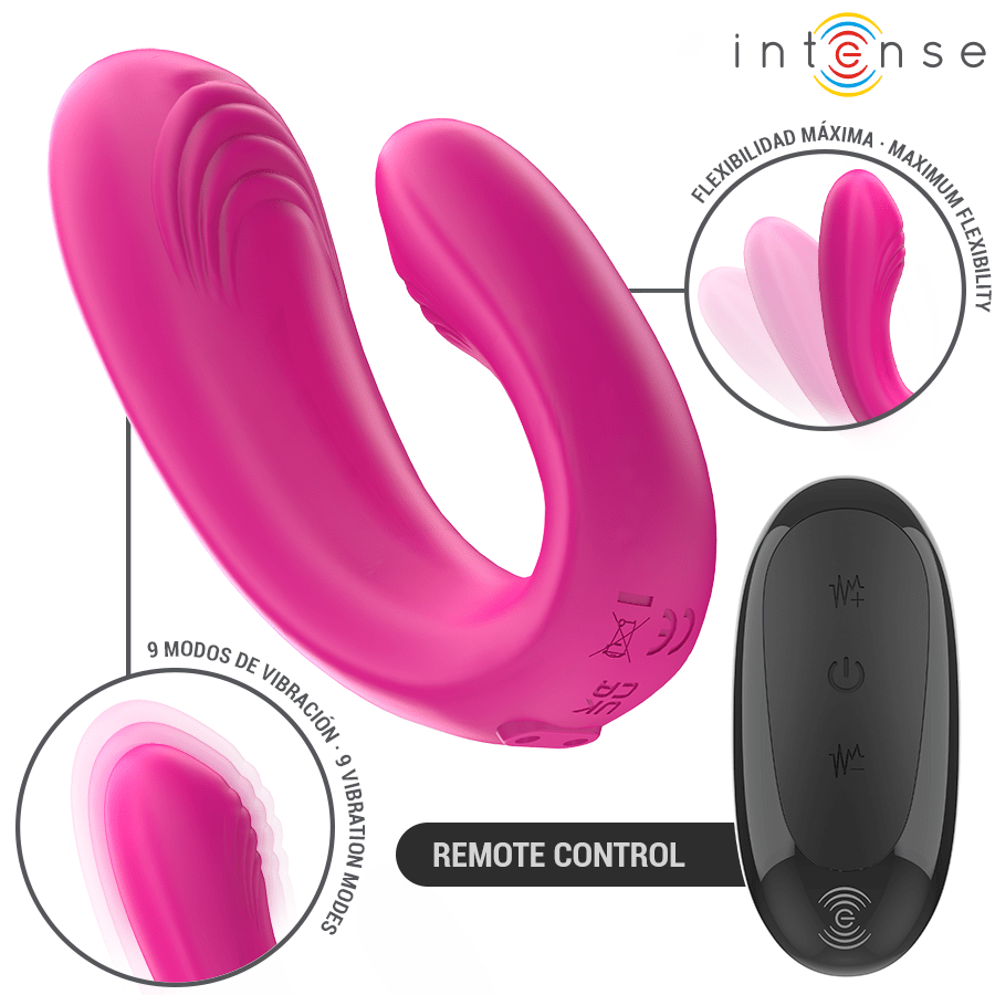 INTENSE - JANET ESTIMULADOR Y VIBRADOR DUAL EN FORMA DE U CON CONTROL REMOTO ROSA - OMerotics