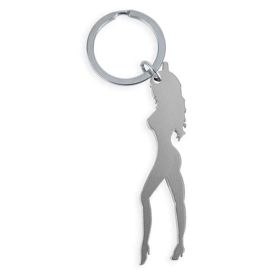 DIABLO PICANTE - LLAVERO CON SILUETA DE MUJER COLOR PLATA CON ABRIDOR DE CERVEZA - OMerotics
