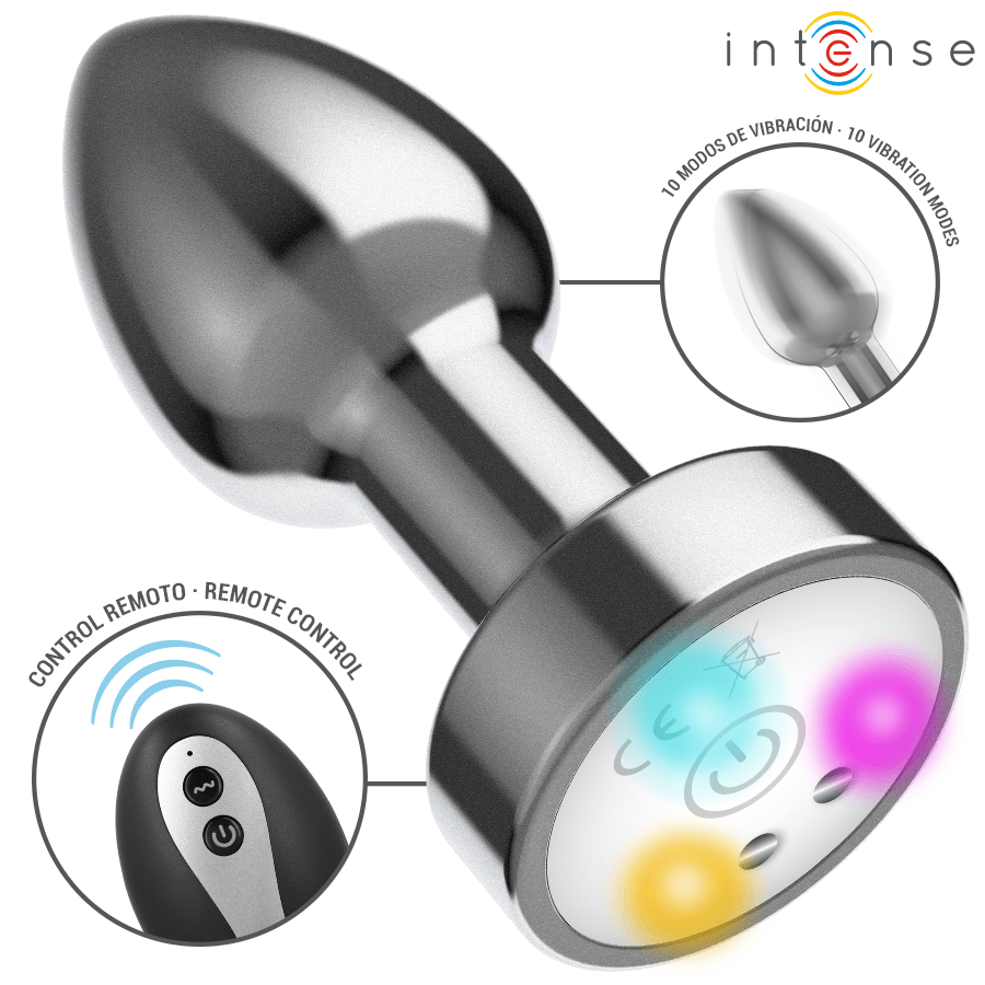 INTENSE - PLUG ANAL TALLA S DE METAL VIBRADOR CON LUCES LED MULTICOLOR Y CONTROL REMOTO - OMerotics
