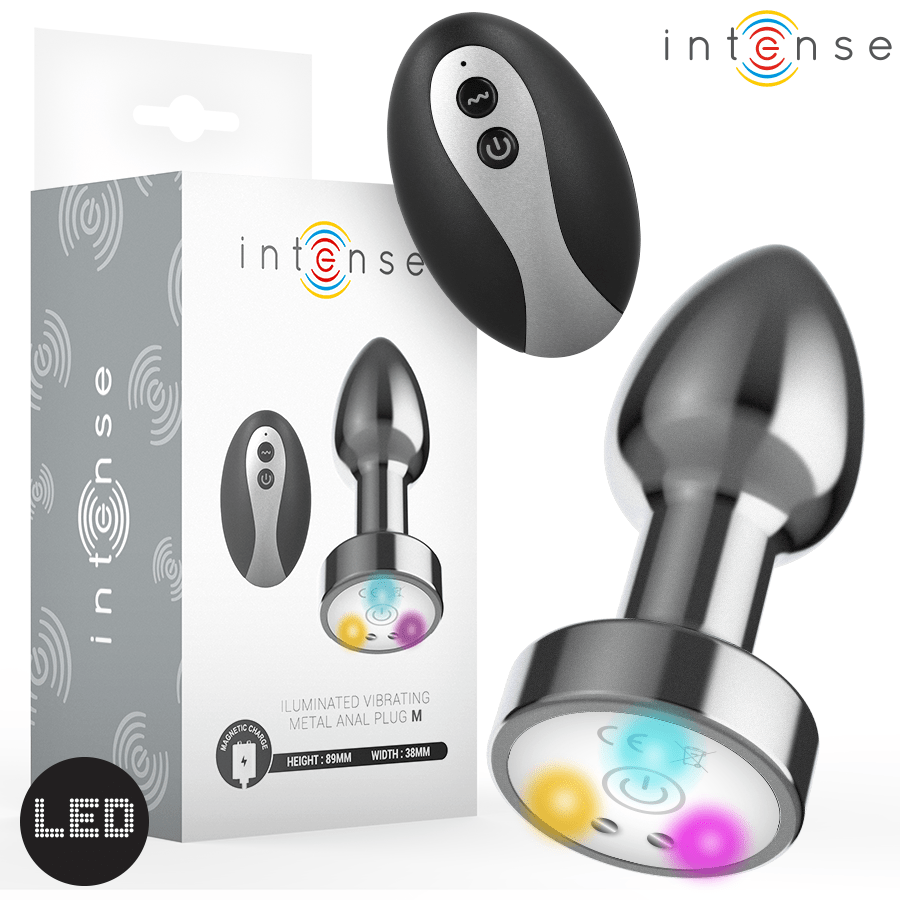 INTENSE - PLUG ANAL TALLA M DE METAL VIBRADOR CON LUCES LED MULTICOLOR Y CONTROL REMOTO - OMerotics