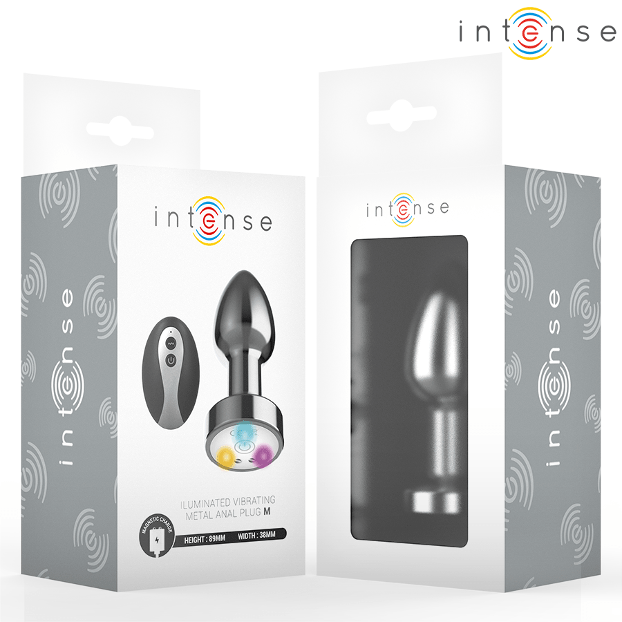 INTENSE - PLUG ANAL TALLA M DE METAL VIBRADOR CON LUCES LED MULTICOLOR Y CONTROL REMOTO - OMerotics