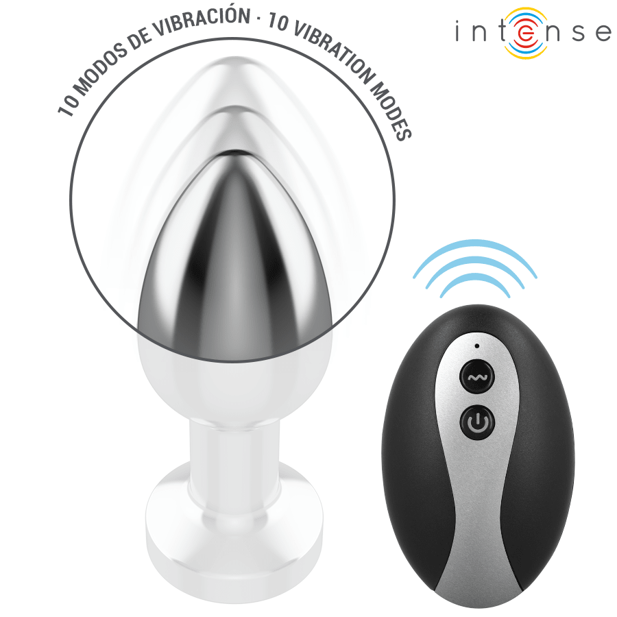 INTENSE - PLUG ANAL TALLA M DE METAL VIBRADOR CON LUCES LED MULTICOLOR Y CONTROL REMOTO - OMerotics