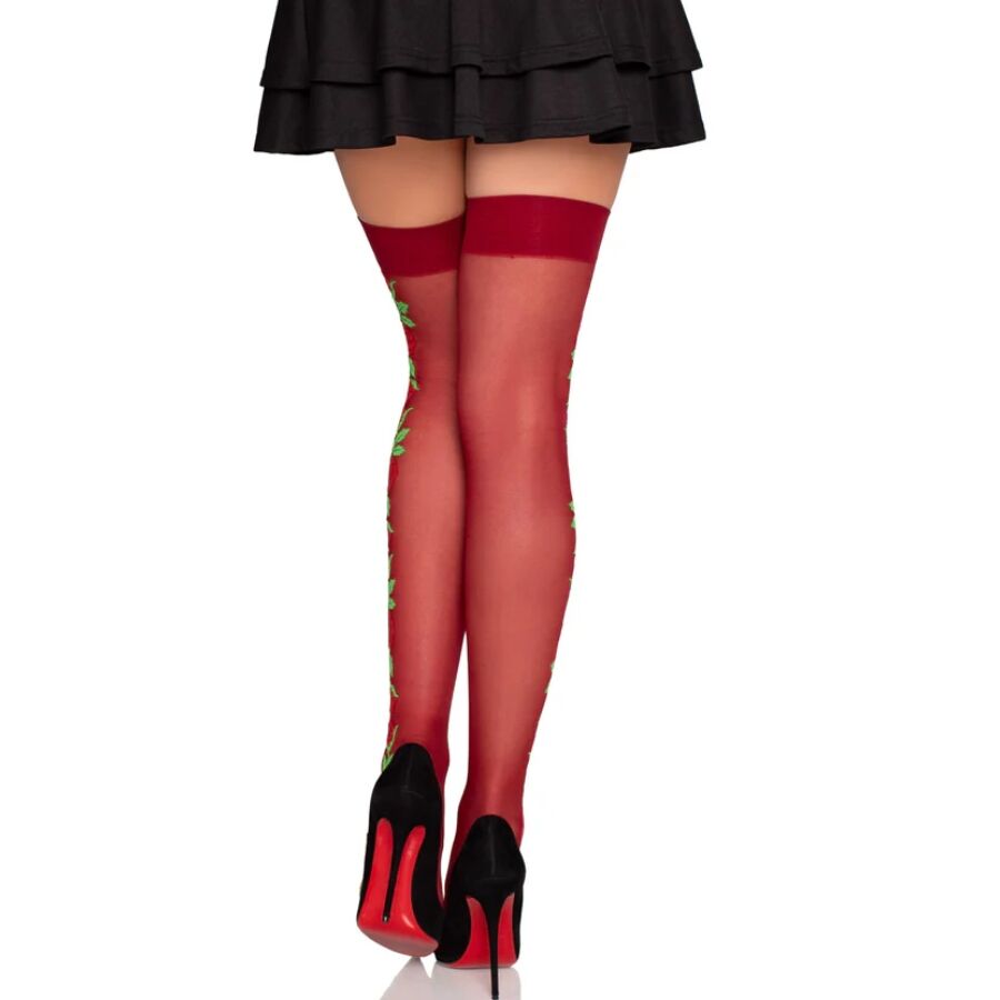 LEG AVENUE - 1957 MEDIAS DE LIGUERO CON FLORES ROJAS - TALLA ÚNICA - OMerotics