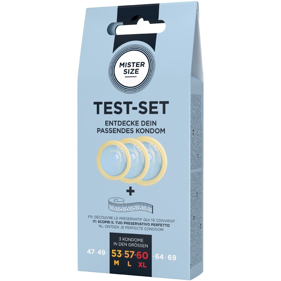 MISTER SIZE - TEST SET 3 PRESERVATIVOS DIFERENTES TALLAS + CINTA MÉTRICA - OMerotics