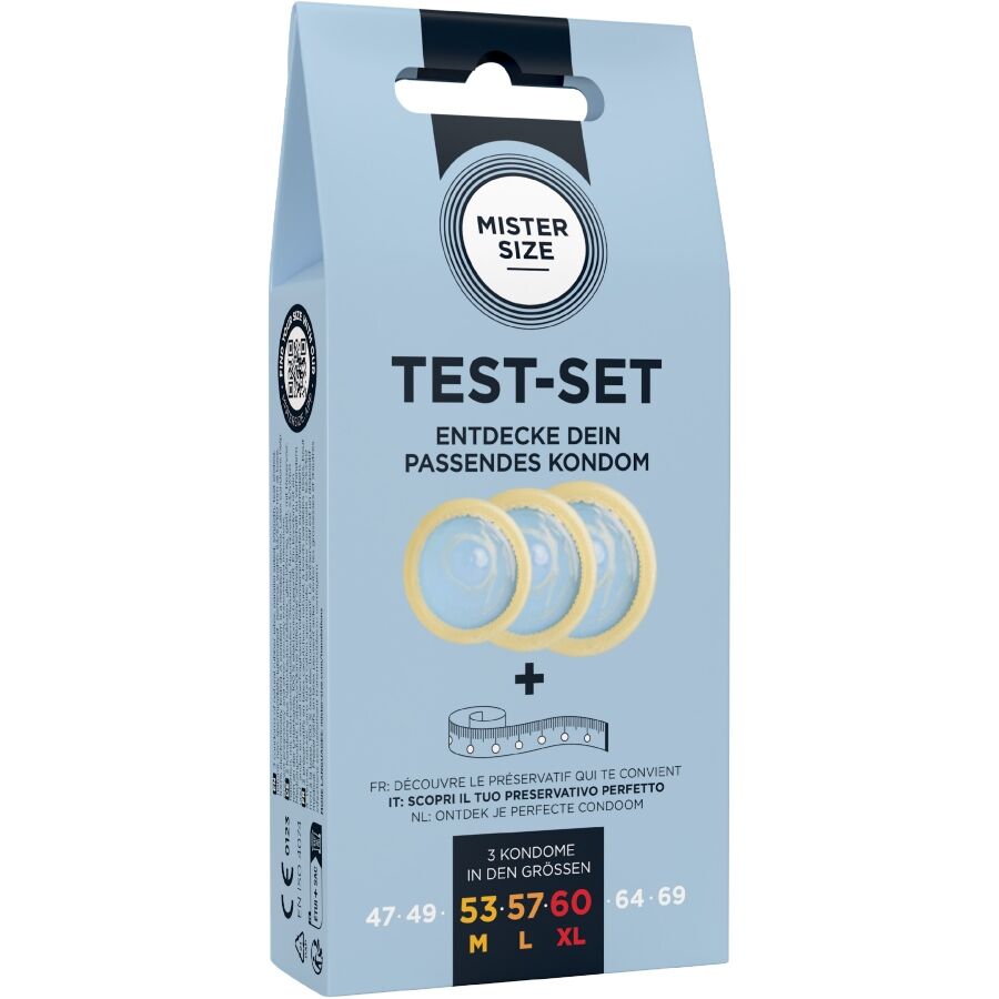 MISTER SIZE - TEST SET 3 PRESERVATIVOS DIFERENTES TALLAS + CINTA MÉTRICA - OMerotics