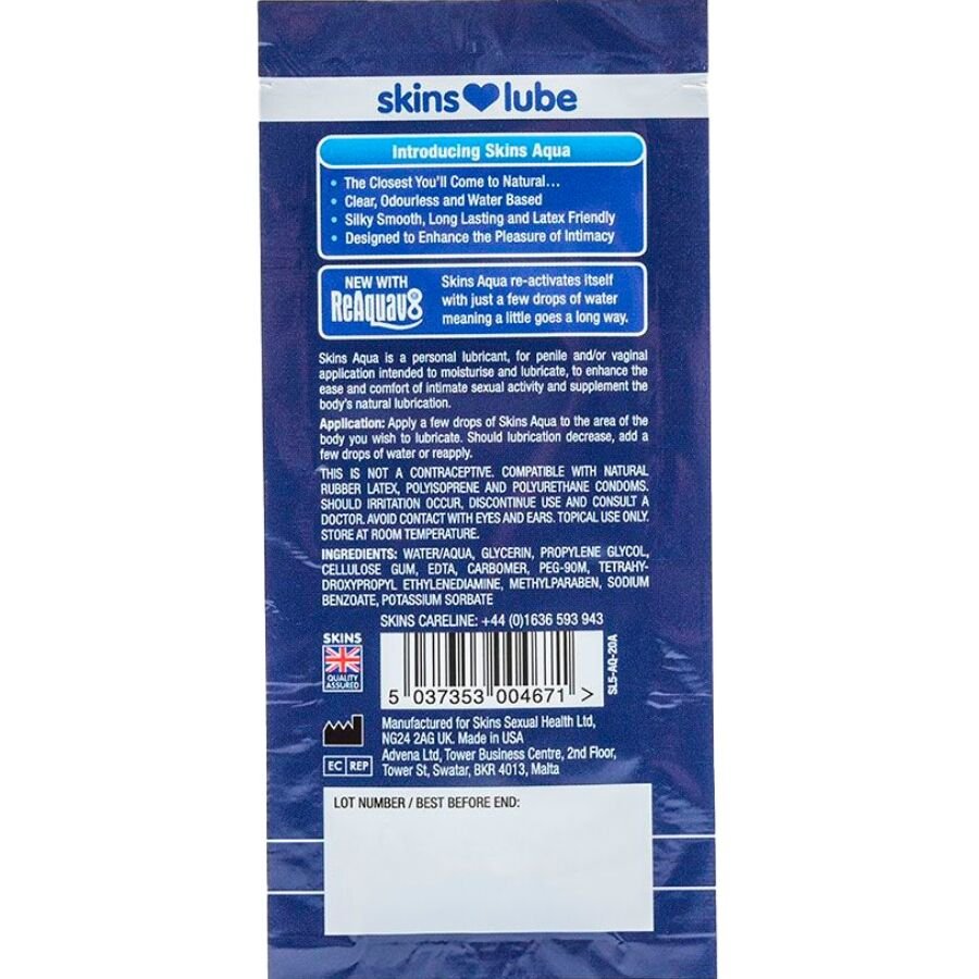SKINS - AQUA LUBRICANTE BASE DE AGUA MONODOSIS 5 ML - OMerotics