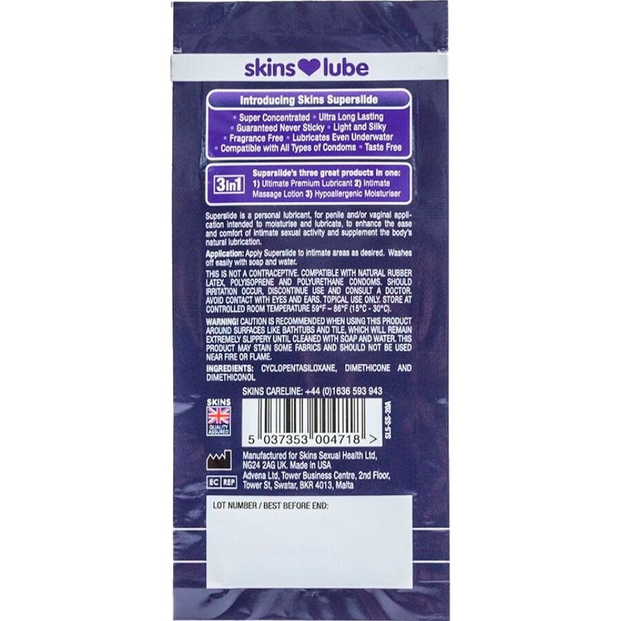 SKINS - SUPERSLIDE LUBRICANTE BASE DE SILICONA MONODOSIS 5 ML - OMerotics