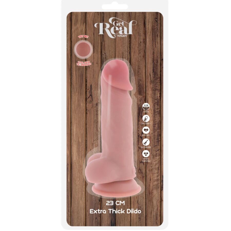 GET REAL - PENE REALÍSTICO DELUXE CON TESTÍCULOS EXTRA GRUESO 23 CM - OMerotics