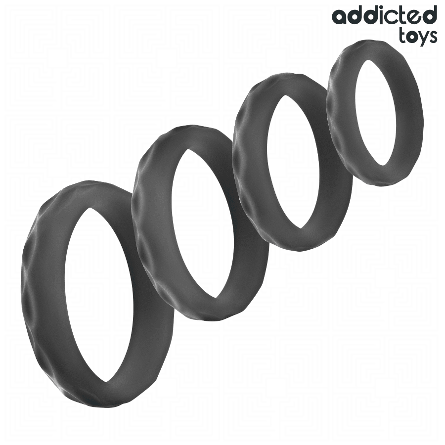 ADDICTED TOYS - SET ANILLOS PENE TEXTURIZADOS 4 TAMAÑOS - OMerotics