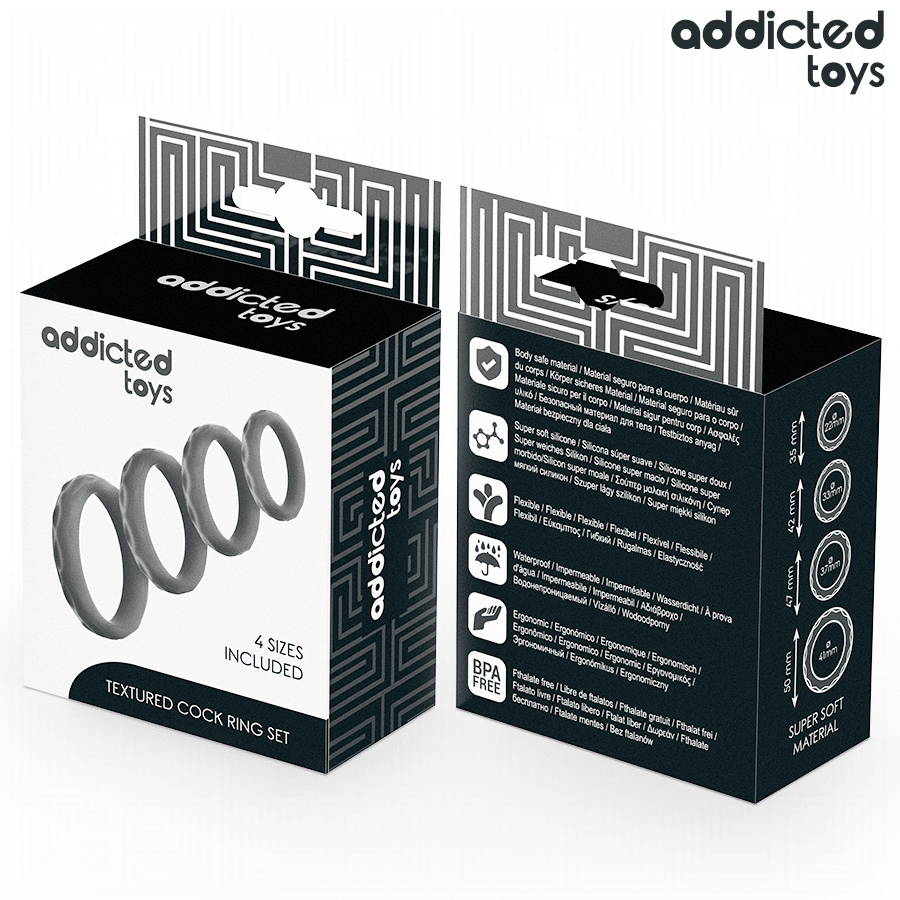 ADDICTED TOYS - SET ANILLOS PENE TEXTURIZADOS 4 TAMAÑOS - OMerotics