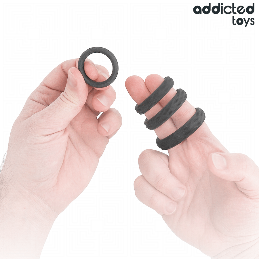 ADDICTED TOYS - SET ANILLOS PENE TEXTURIZADOS 4 TAMAÑOS - OMerotics