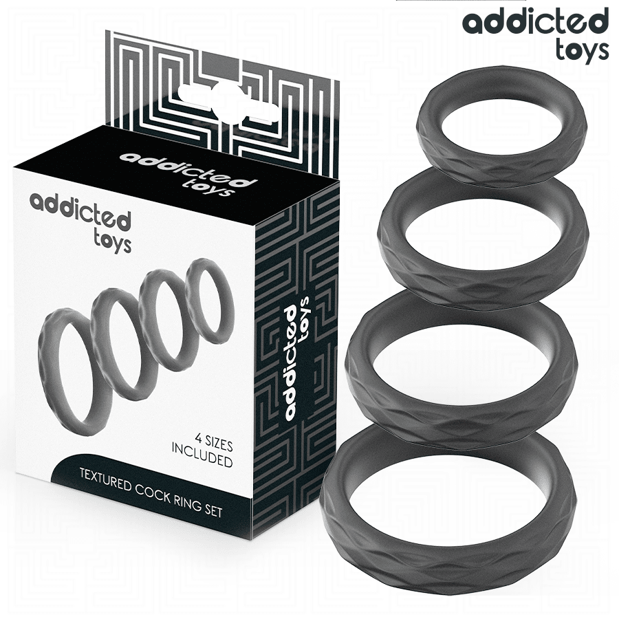 ADDICTED TOYS - SET ANILLOS PENE TEXTURIZADOS 4 TAMAÑOS - OMerotics