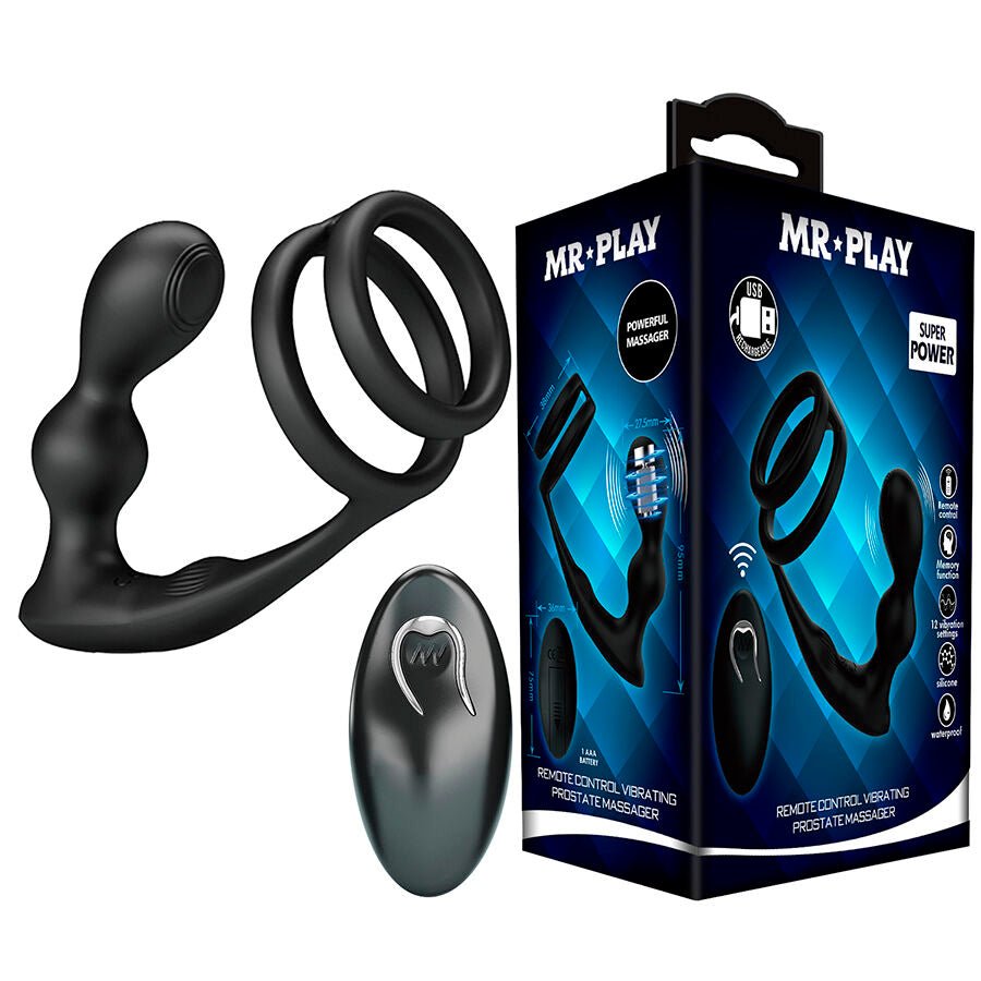 MR PLAY - ANILLO PARA PENE CON PLUG ANAL CON VIBRACIÓN CONTROL REMOTO - OMerotics