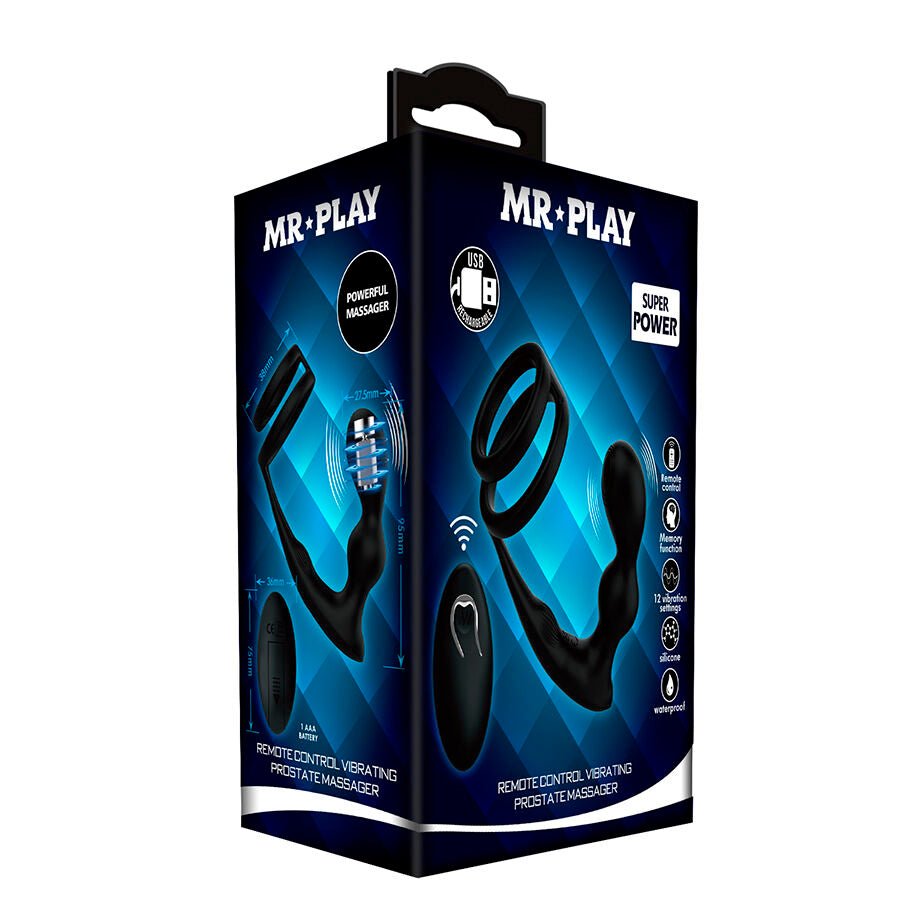 MR PLAY - ANILLO PARA PENE CON PLUG ANAL CON VIBRACIÓN CONTROL REMOTO - OMerotics