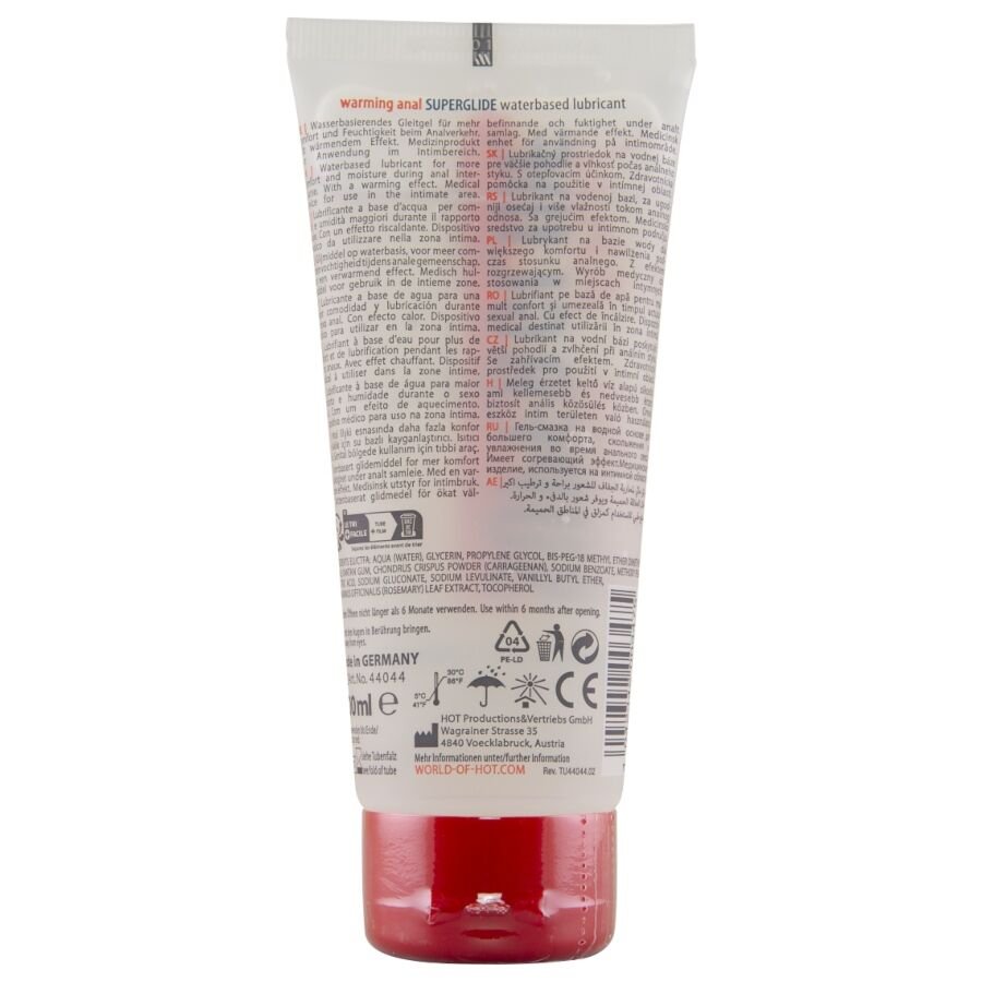 HOT - ANAL SUPERGLIDE WARMING LIQUID PLEASURE LUBRICANTE ANAL BASE AGUA EFECTO CALOR 100 ML - OMerotics
