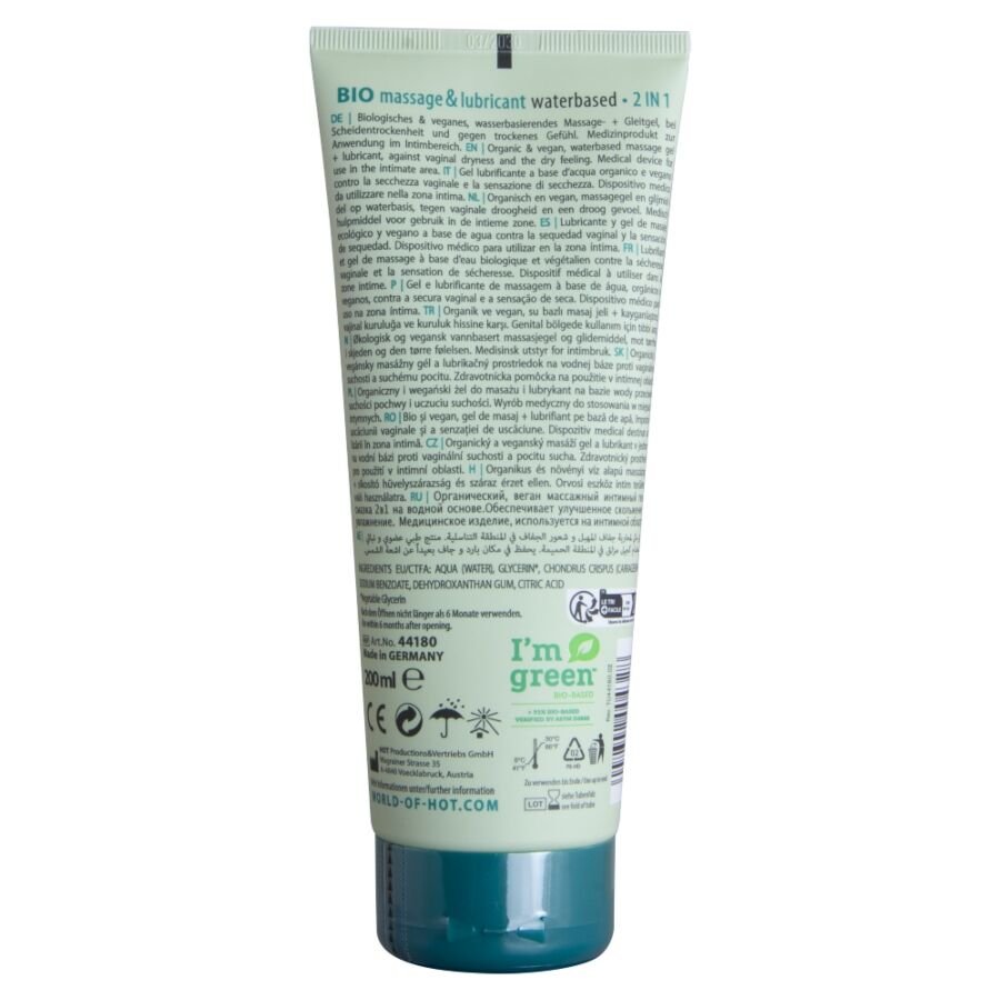 HOT - BIO MASSAGE & LUBRICANTE BASE AGUA 2 EN 1 200 ML - OMerotics
