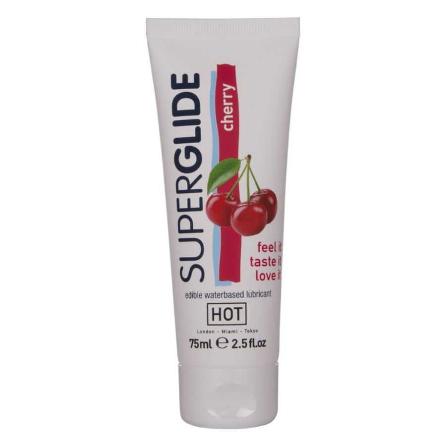 HOT - SUPERGLIDE LUBRICANTE COMESTIBLE BASE AGUA CEREZA 75 ML - OMerotics