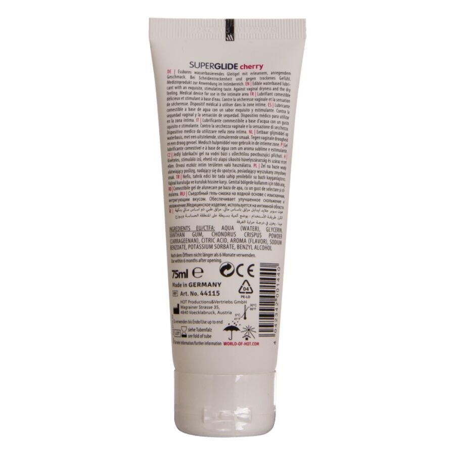 HOT - SUPERGLIDE LUBRICANTE COMESTIBLE BASE AGUA CEREZA 75 ML - OMerotics