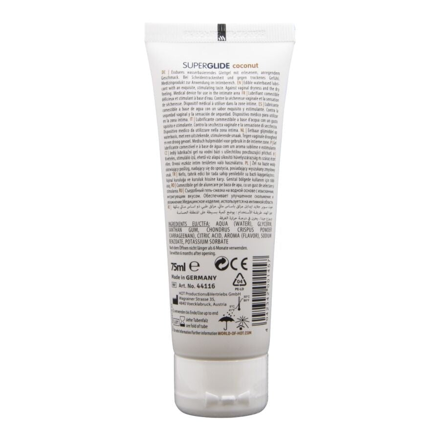 HOT - SUPERGLIDE LUBRICANTE COMESTIBLE BASE AGUA COCO 75 ML - OMerotics