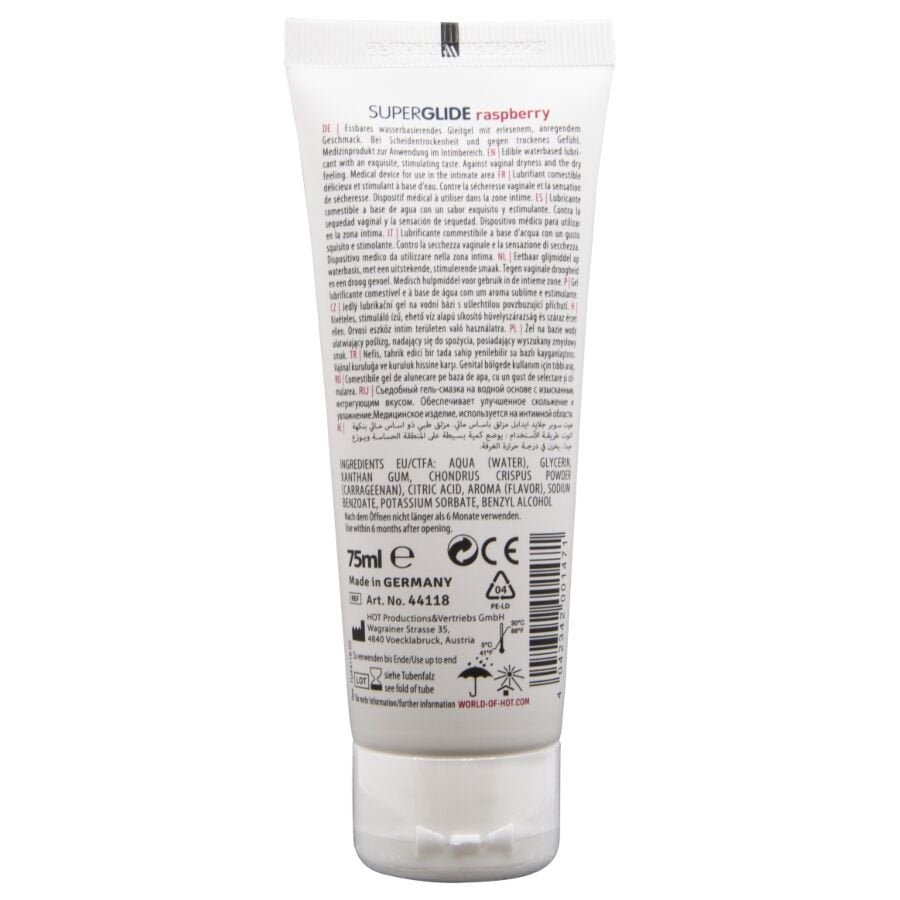 HOT - SUPERGLIDE LUBRICANTE COMESTIBLE BASE AGUA FRAMBUESA 75 ML - OMerotics