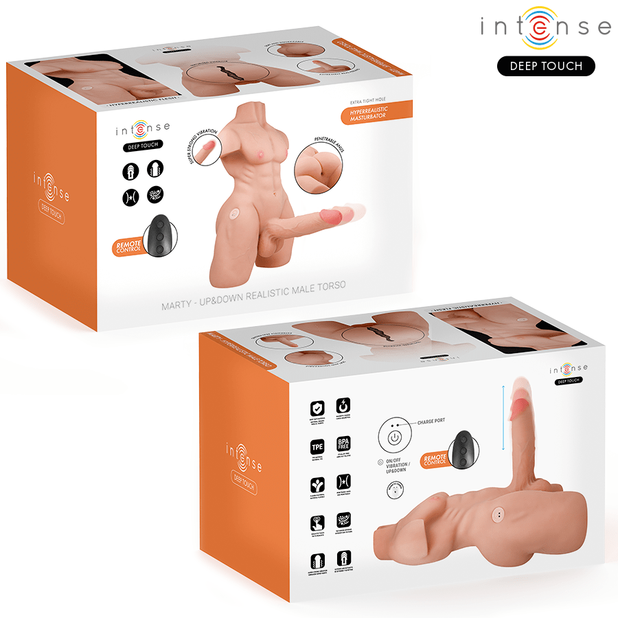 INTENSE DEEP TOUCH - MARTY TORSO CON ANO Y DILDO REALÍSTICO CON EMPUJE Y VIBRACIÓN CONTROL REMOTO 6.2 KG - OMerotics