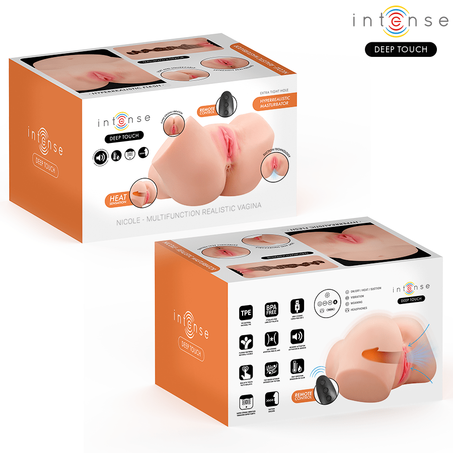 INTENSE DEEP TOUCH - NICOLE MASTURBADOR VAGINA CON EFECTO SUCCIÓN, CALOR, VIBRACIÓN Y VOZ CON CONTROL REMOTO 5.3 KG - OMerotics