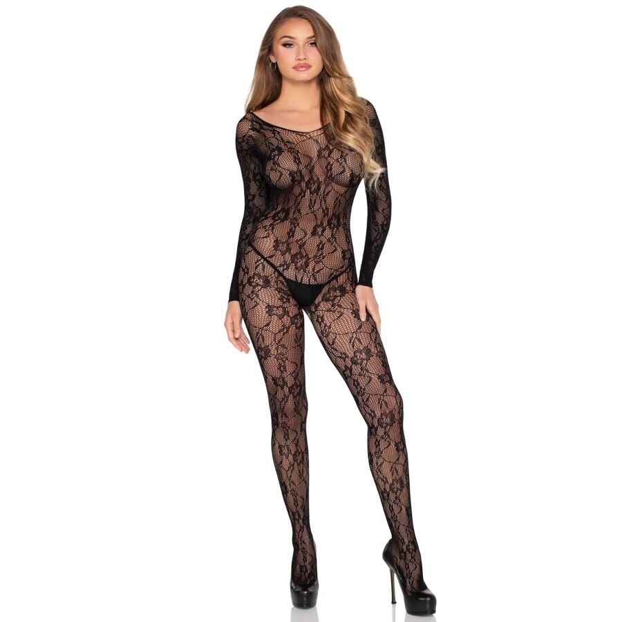 LEG AVENUE - 89366 BODYSTOCKING DE LENCERÍA DE ENCAJE NEGRO - TALLA ÚNICA - OMerotics