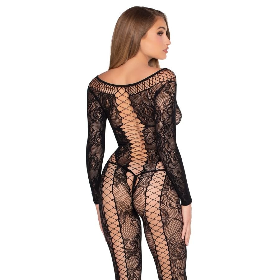 LEG AVENUE - 89369 JUMPSUIT DE RED Y ENCAJE NEGRO - TALLA ÚNICA - OMerotics